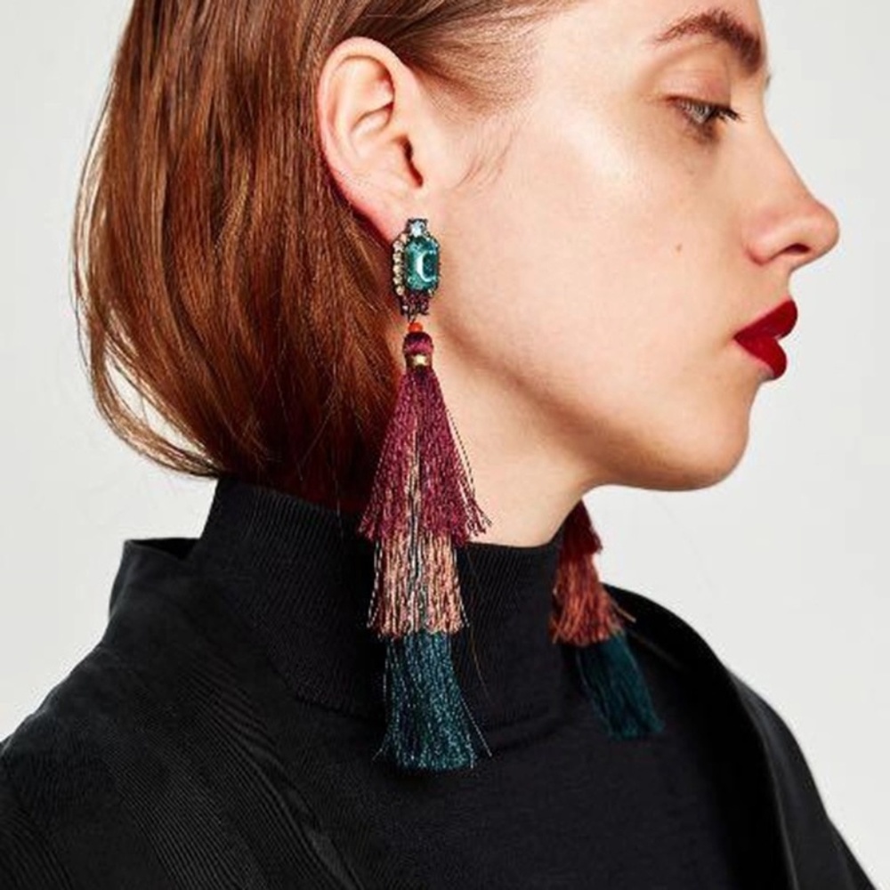 Beautiful Tri-Color Tassel Earrings